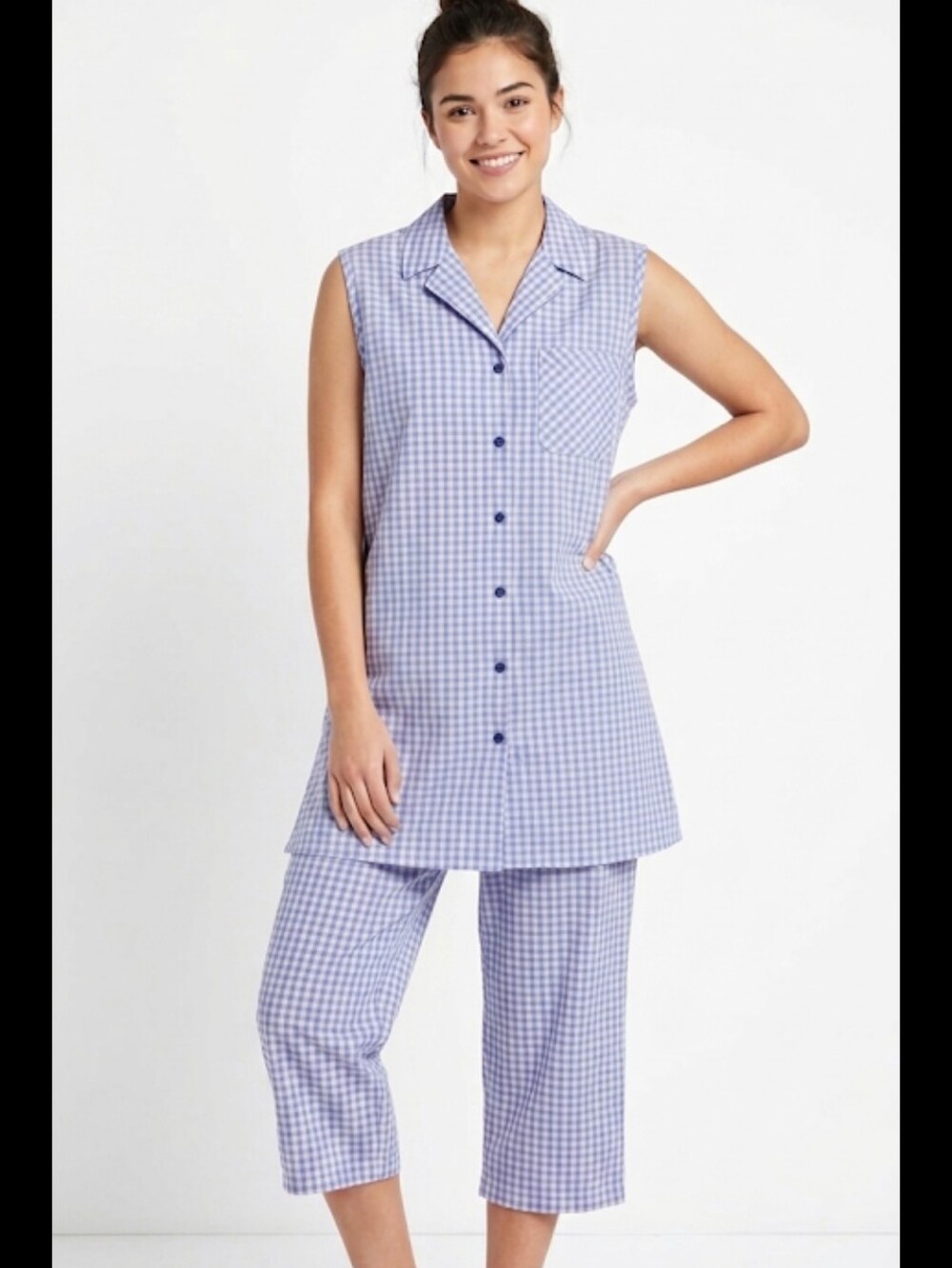 Cacique Blue and Pink Gingham Sleeveless Pajama Set From Sexy/Sensual Line